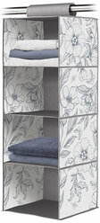Кофр для хранения подвесной Nika Цветы на сером, 4 секции, 30 x 30 x 84 см