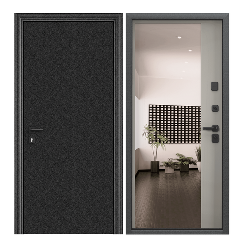 Дверь входная для квартиры Torex Comfort X 1000х2100 правый, тепло-шумоизоляция, антикоррозийная защита, замки 4-ого класса, зеркало, черный/бежевый