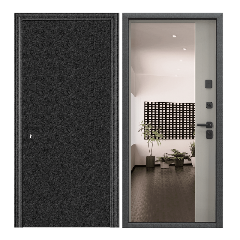 Дверь входная для квартиры Torex Comfort X 950х2070 правый, тепло-шумоизоляция, антикоррозийная защита, замки 4-ого класса, зеркало, черный/бежевый