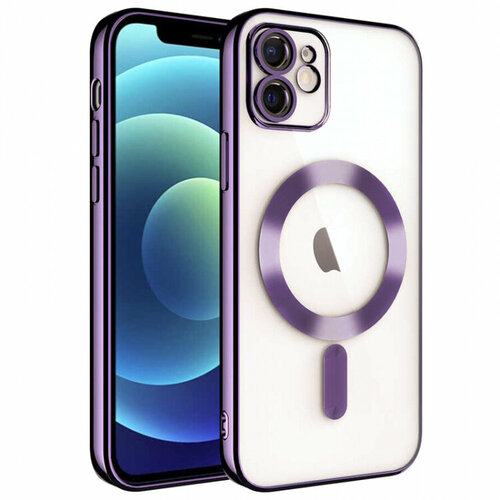 Чехол на iPhone 11 Magsafe с защитой для камеры фиолетовый магнитный чехол на iphone 11 pro magsafe с защитой камеры фиолетовый