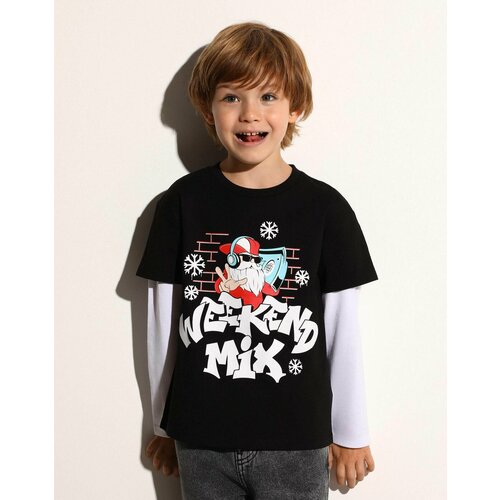 фото Футболка gloria jeans, размер 8-9л/134 (33), белый, черный