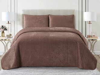 Велюровое покрывало Cleo VELLUTO евро макси 230х250, покрывало на кровать и диван с двумя наволочками, коричневое