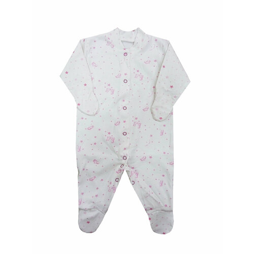 Комбинезон Жёлтый Кот детский, хлопок 100%, на кнопках, закрытая стопа, размер 62, розовый, белый