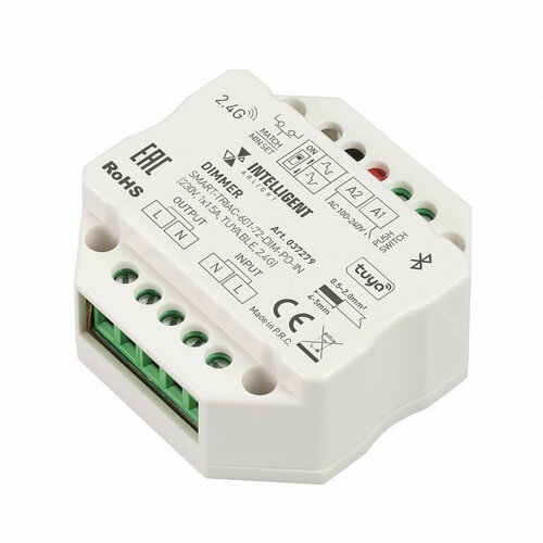 Intelligent arlight диммер smart-triac-601-72-dim-pd-in (230V, 1x1.5A, TUYA BLE, 2.4G), 1шт intelligent arlight диммер smart 0 10v 301 72 dim pd in 230v 1x20ma tuya ble 2 4g iarl ip20 пластик 5 лет