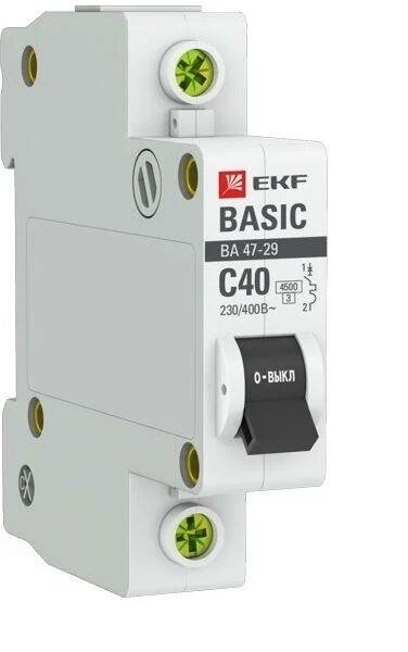 Выключатель автоматический однополюсный ВА 47-29 40А C 45кА Basic. mcb4729-1-40C EKF