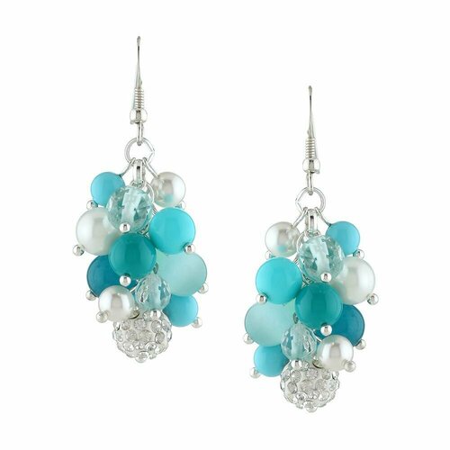 Серьги Anna Slavutina, хрусталь, кошачий глаз, размер/диаметр 50 мм, бирюзовый, серебряный