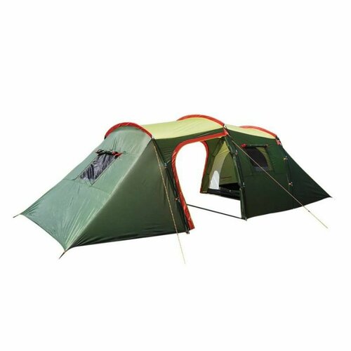 Туристическая 4х местная палатка для кемпинга Terbo Mir 1-007, двухслойная, 2 комнаты с большим тамбуром, цвет зеленый