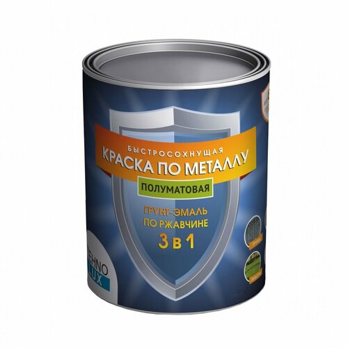 Грунт-эмаль по ржавчине быстросохнущая 3 в 1 TehnoLux полуматовая (1,9кг) RAL 9005 (черный)