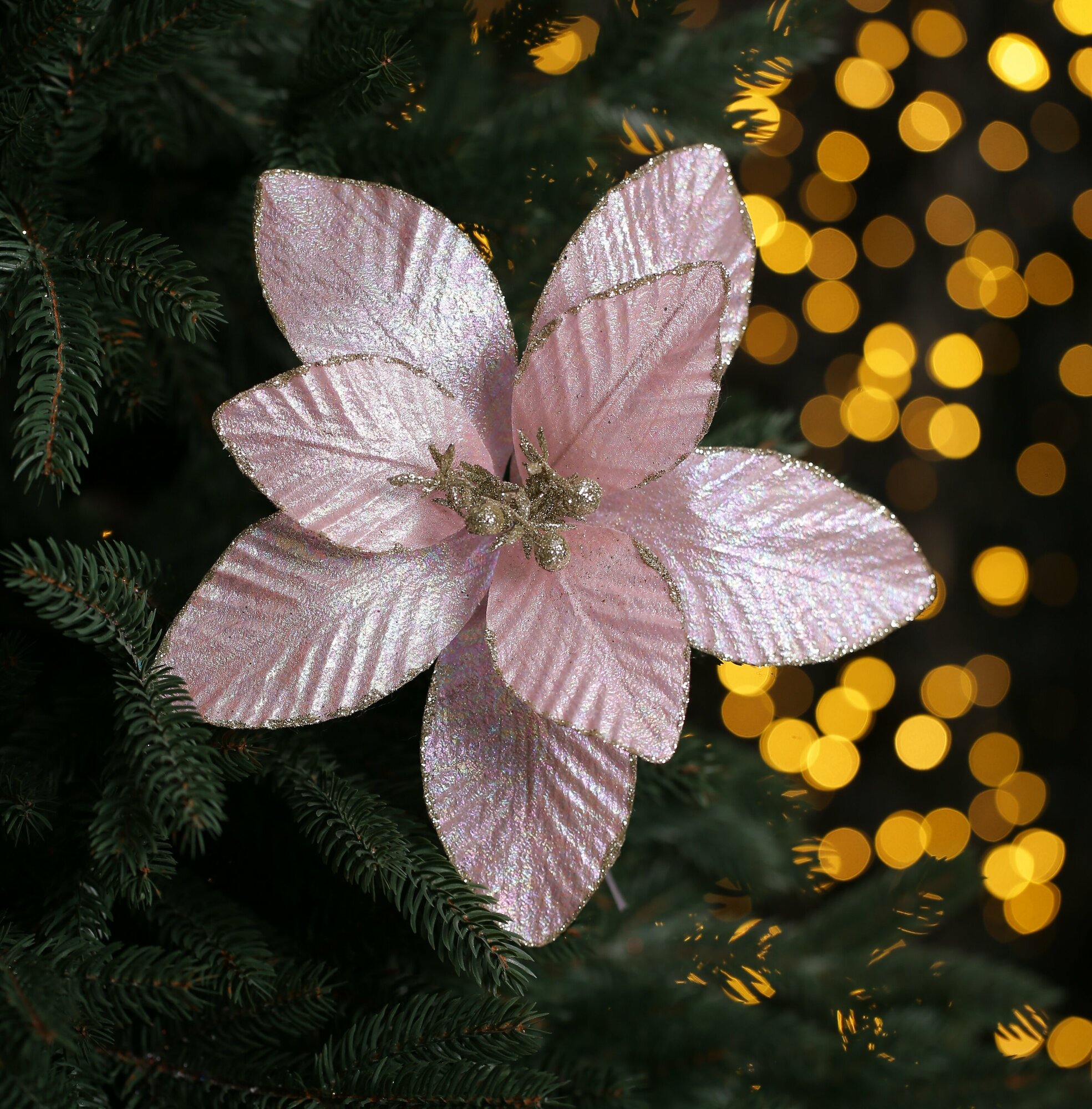 Цветок искусственный декоративный новогодний диаметр 25 см цвет пудровый