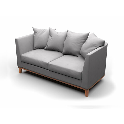 Дизайнерский диван Soft Element Хаас, двухместный, дерево, велюр, светло-серый, скандинавский лофт, на кухню, в офис, дачный, малогабаритный