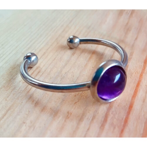 фото Кольцо перстень с аметистом, аметист, ручная работа, разомкнутое, безразмерное, фиолетовый hello