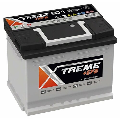 Аккумулятор автомобильный Xtreme EFB 60 А/ч 650 А прям. пол. Росс. авто (242x175x190)