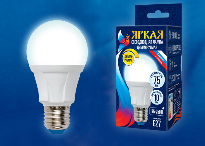 LED-A60 10W-4000K-E27-FR-DIM PLP01WH Лампа светодиодная. диммируемая. Форма А. матовая. Серия Яркая. Белый свет 4000К. UL-00004286