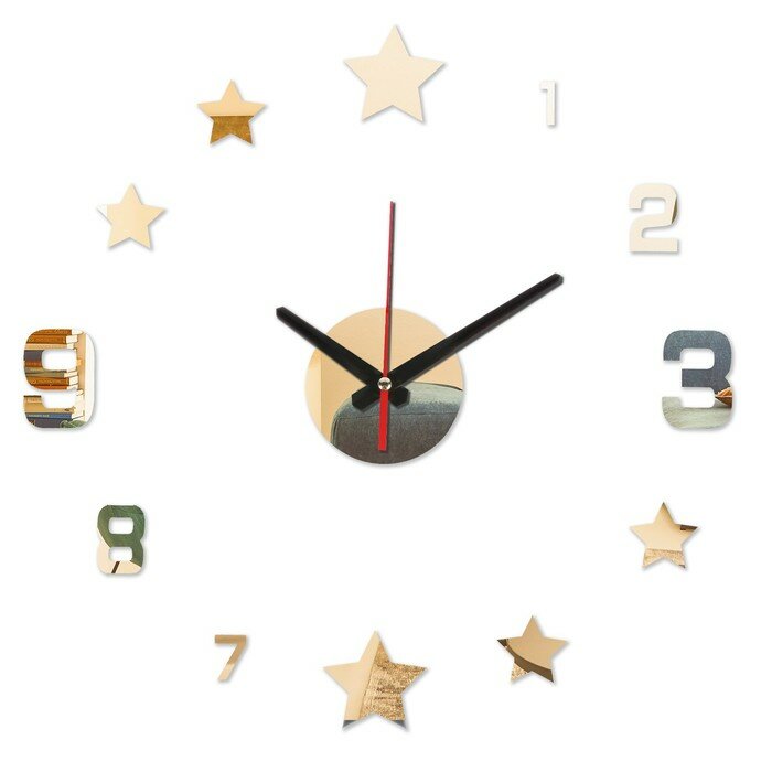 Часы-наклейка, серия: DIY, "Звезды", плавный ход, d-40 см, золото 9605266