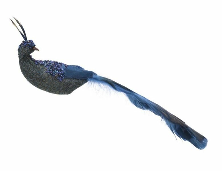 Декоративное украшение павлин - властитель вечернего сада на клипсе, перо, пластик, тёмно-голубой, 42 см, Kaemingk 612287-1