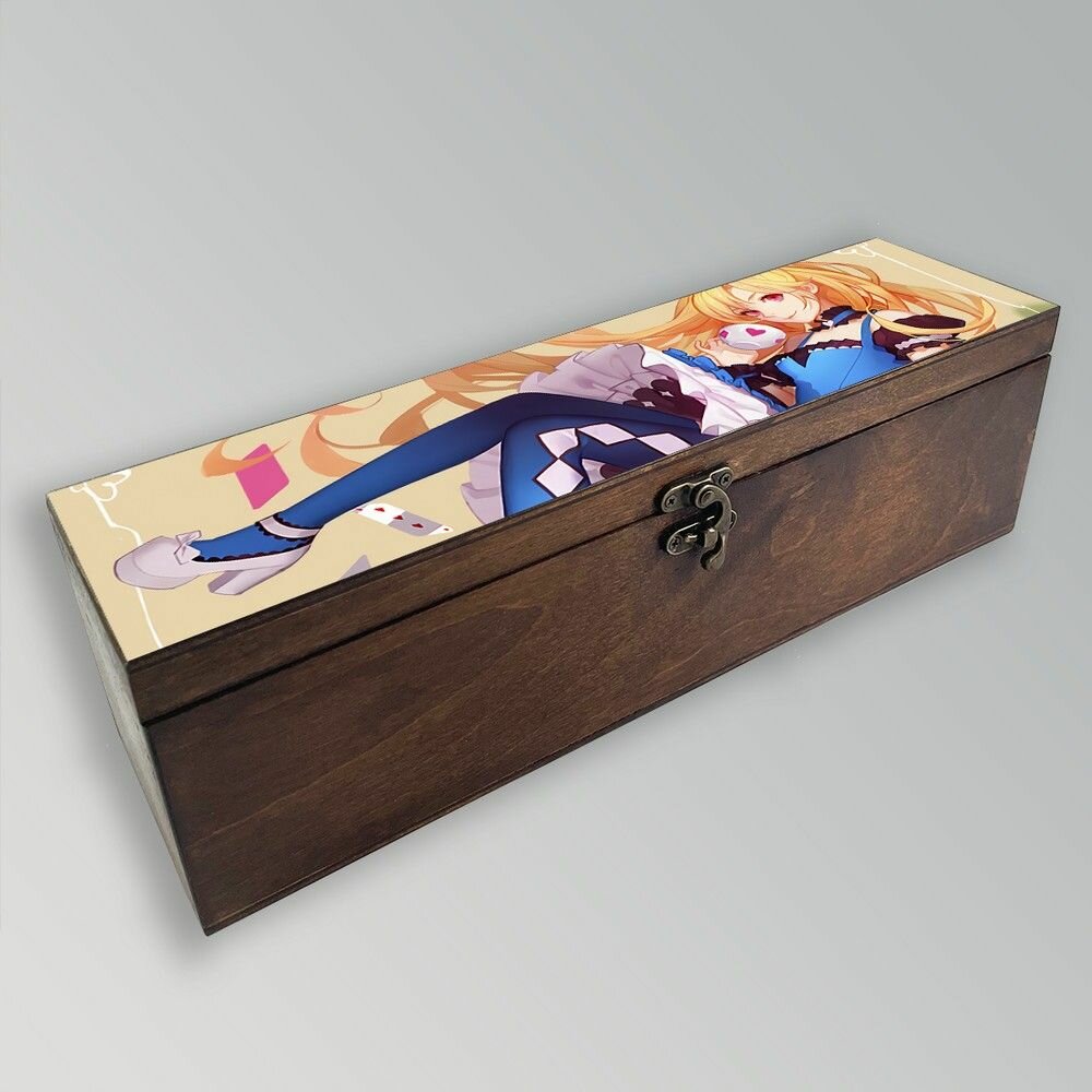 Коробка для чайных пакетиков из дерева чайница УФ с крышкой мультфильмы алиса в стране чудес - 27