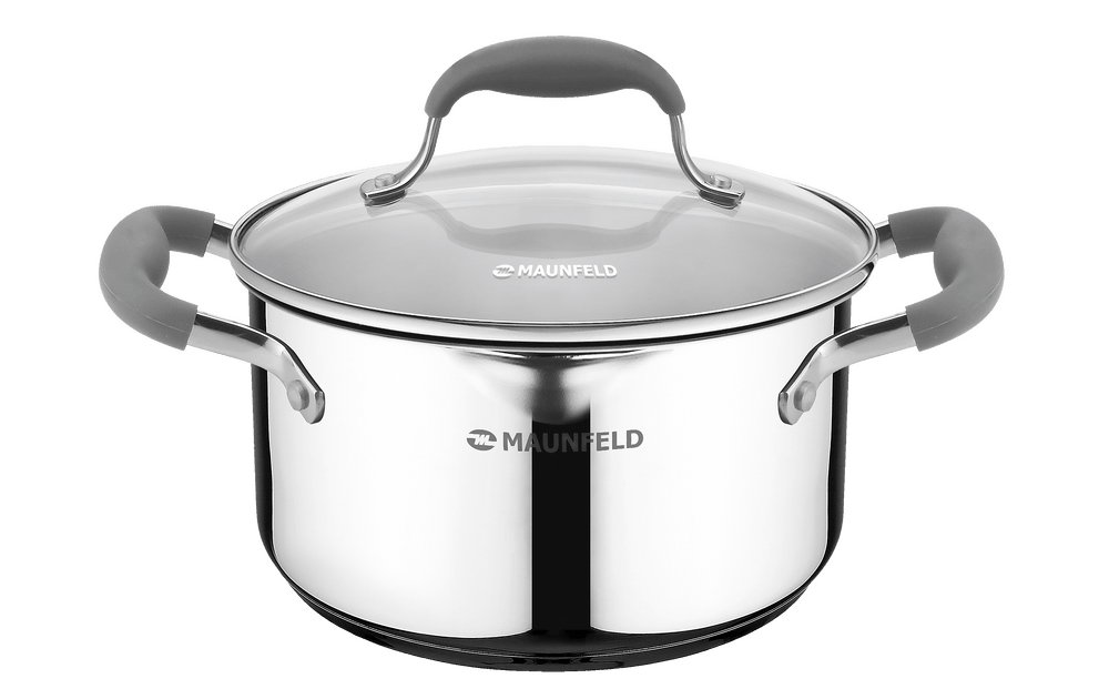 Кастрюля MAUNFELD LAURA MCS56S08GR из нержавеющей стали со стеклянной крышкой, 24 см, 5,6 л.