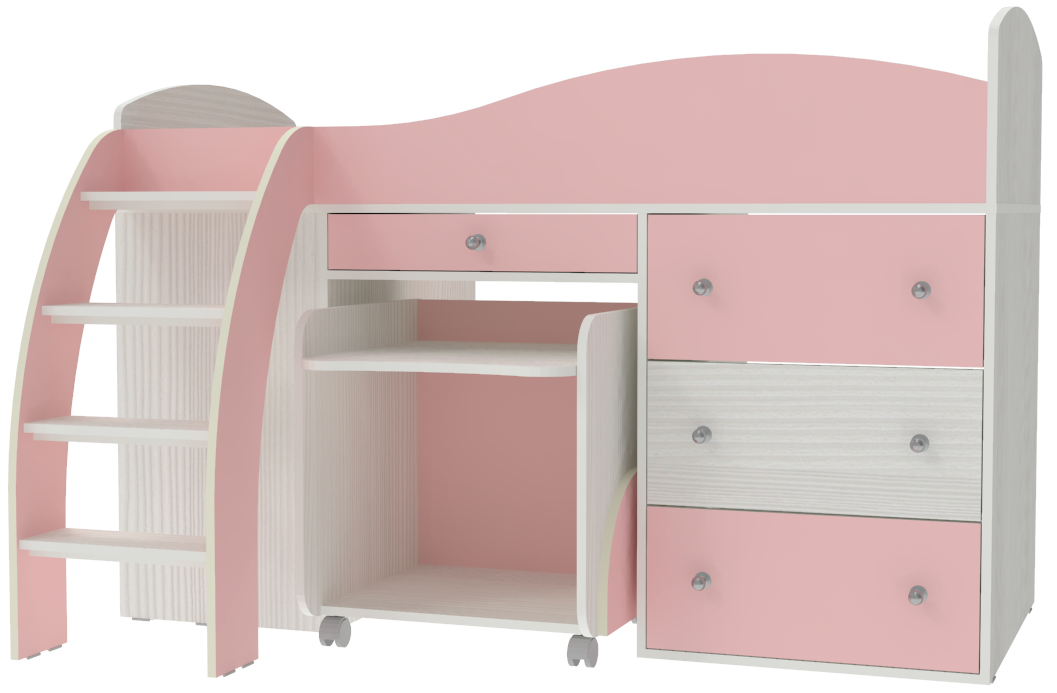 Кровать чердак Малыш 2 Белое Дерево Розовый