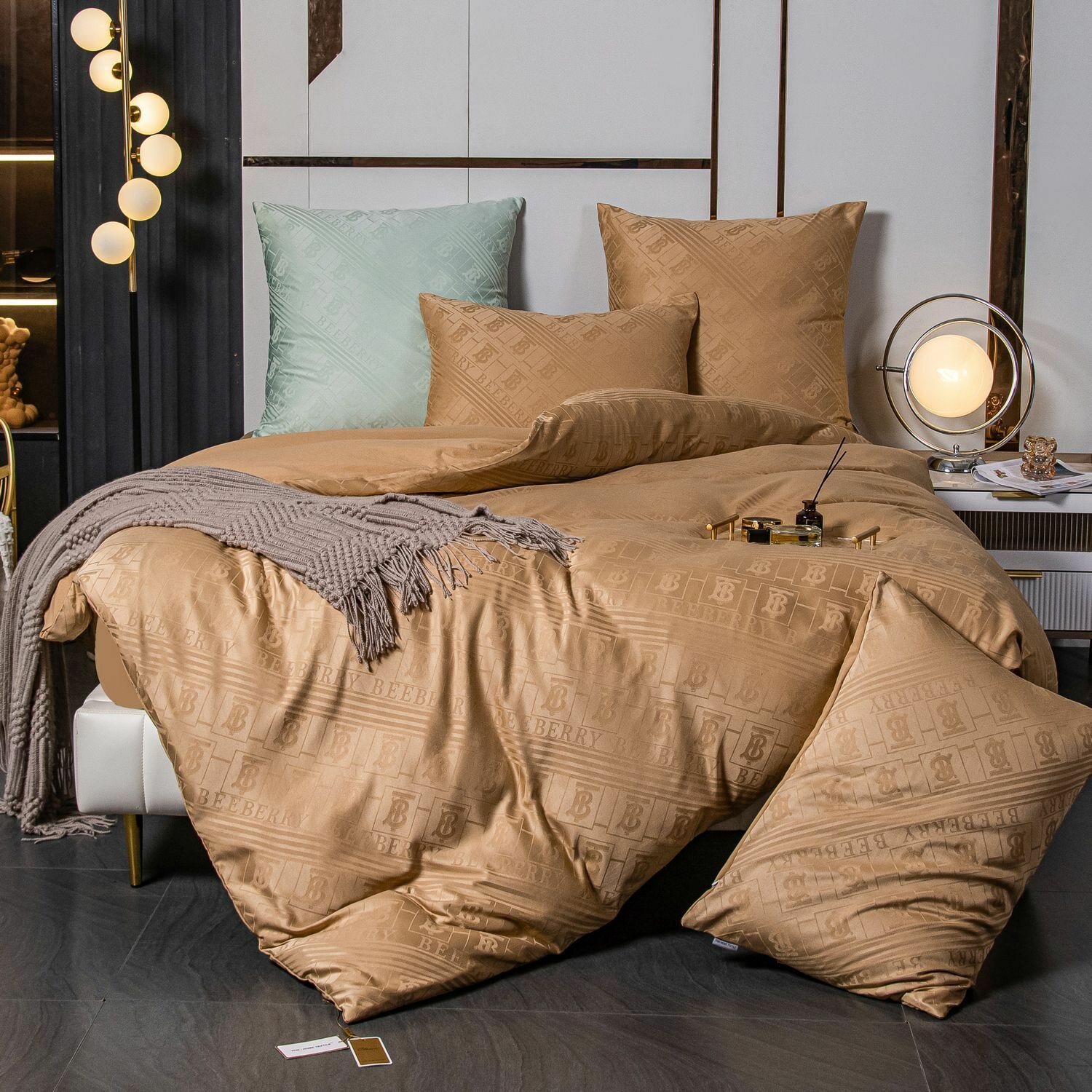 Комплект постельного белья Сатин Жаккард GC006 1.5 спальный наволочки 50-70