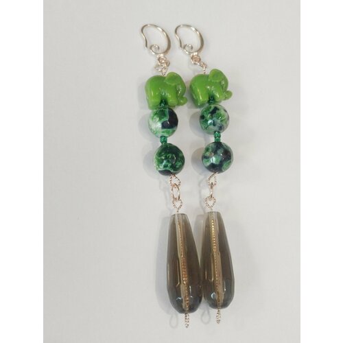 Серьги , зеленый, серый