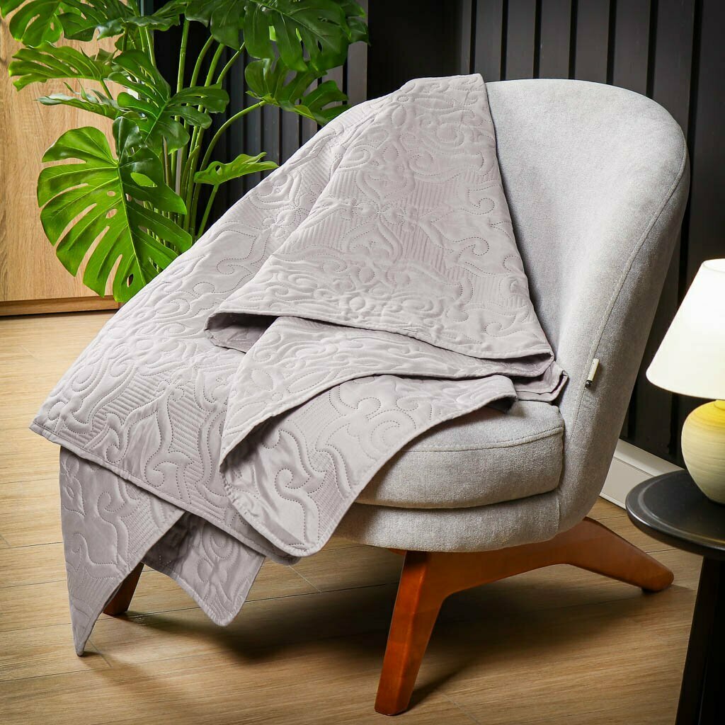 фото Покрывало евростандарт, 220х240 см, 100% полиэстер, стеганое, Silvano, Ультрасоник Вензель, светло-серое