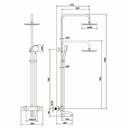 Душевая система ARGOtech Solid с верхним душем d200 мм с лейкой d80 мм со смесителем сталь 35-05C SOLID 14290₽