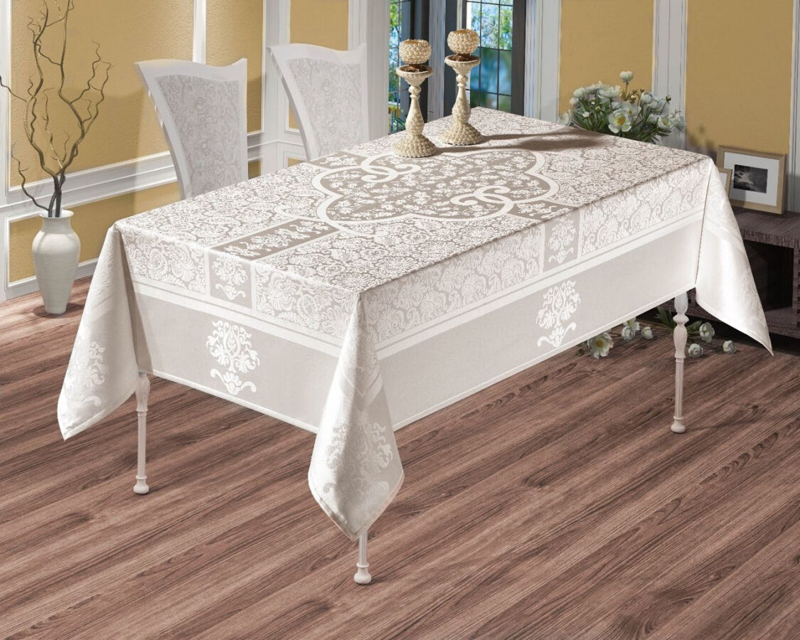 Жаккардовая прямоугольная скатерть Monalit Vip Cotton DF (белый), Скатерть 160x220