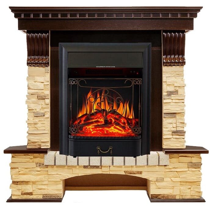 фото Камин Royal Flame Pierre Luxe угловой Темный дуб / Сланец с Majestic FX Black