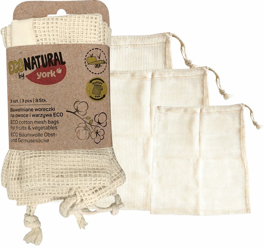 фото Мешочки хлопковые для фруктов и овощей YORK ЭКО Натурал 3шт.
