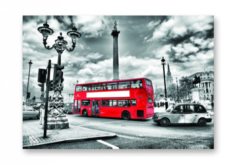 Картина на холсте | Diva Kartina | Город. Англия Лондонский автобус на площади | 80X56 см | Интерьерный постер