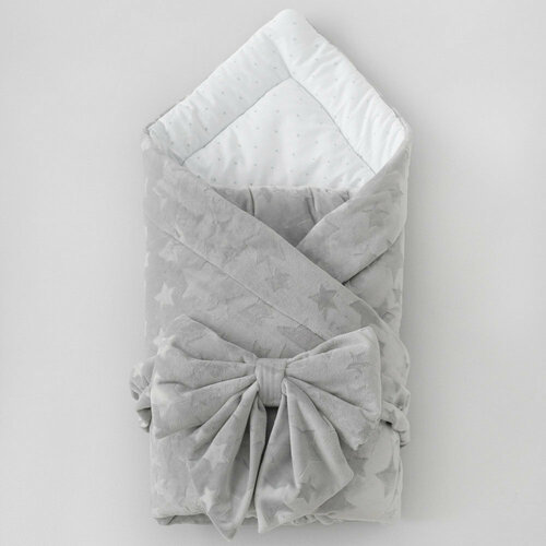 KiDi KinDerLITTO ОнВ(Зв-зима) Одеяло на выписку 100х100 «Звездочки», с бантом на резинке зимнее (серый)