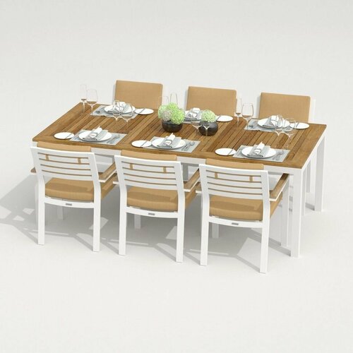 Обеденная группа Ideal Patio TELLA BONTA - стол тик 200/каркас белый Каркас белый / стол тик 200 / ткань бежевая