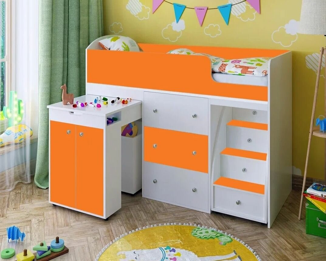 Кровать чердак Ярофф Малыш Белое дерево/оранжевый