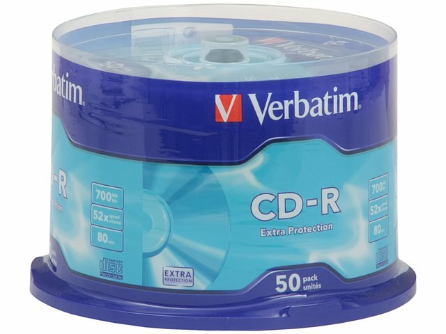 Диск Verbatim Диск CD-R 700МБ 52x Verbatim 43351, пласт. коробка, на шпинделе (50шт./уп.)
