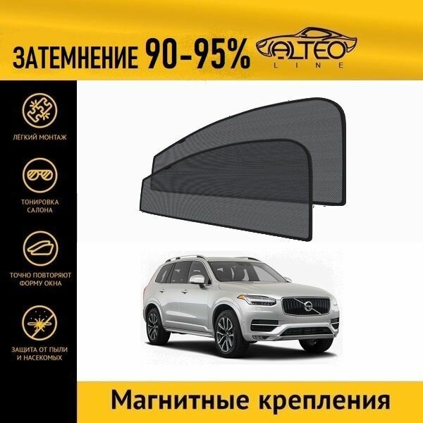 Автошторки ALTEO PREMIUM на Volvo XC90 2 (2014-2019) на передние двери на магнитах с затемнением 90-95%