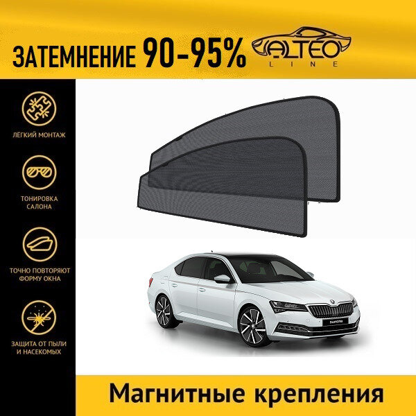 Каркасные автошторки ALTEO PREMIUM на Skoda Superb 3рестайлинг (2019-н. в.) лифтбек на передние двери на магнитах с затемнением 90-95%