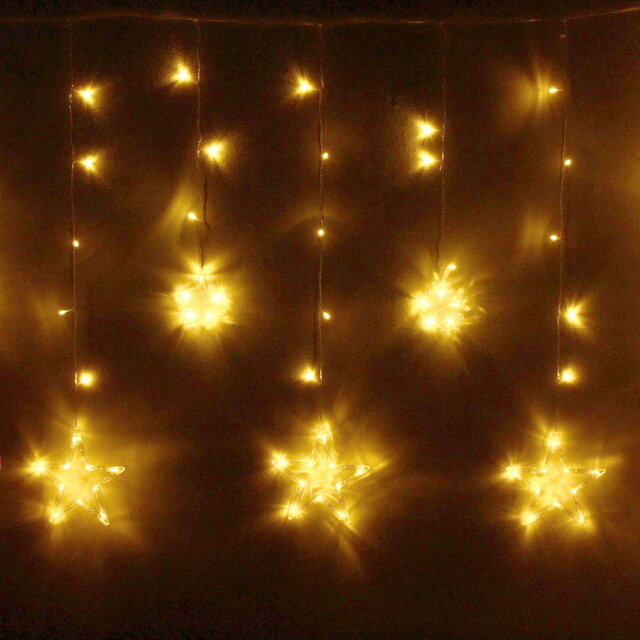 Светодиодная гирлянда бахрома Звезды 2.5*0.9 м 138 теплых белых LED ламп прозрачный ПВХ контроллер IP20