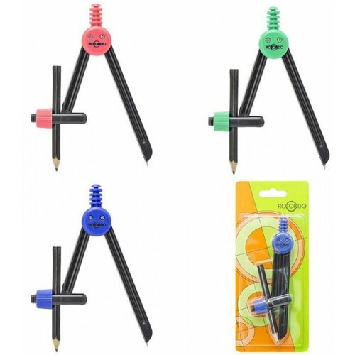 Rotondo 850003 Циркуль пластиковый, с карандашом, на картонном блистере черно-розовый, rotondo