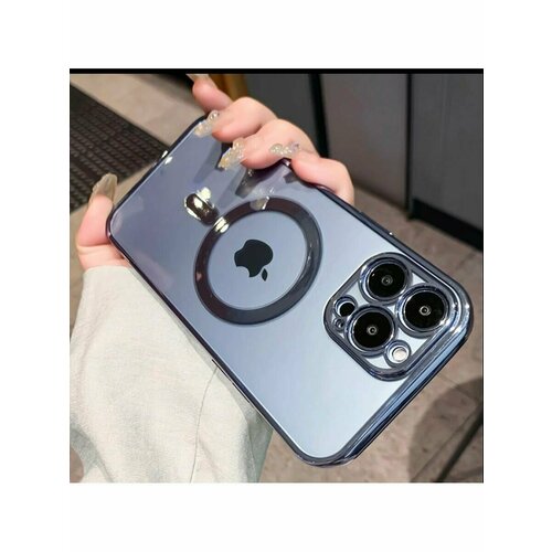 Чехол для iPhone 13 Pro защитой камеры Прозрачно-Синий MagSafe беспроводной зарядкой silicone case для iphone накладка iphone 13 айфон 13