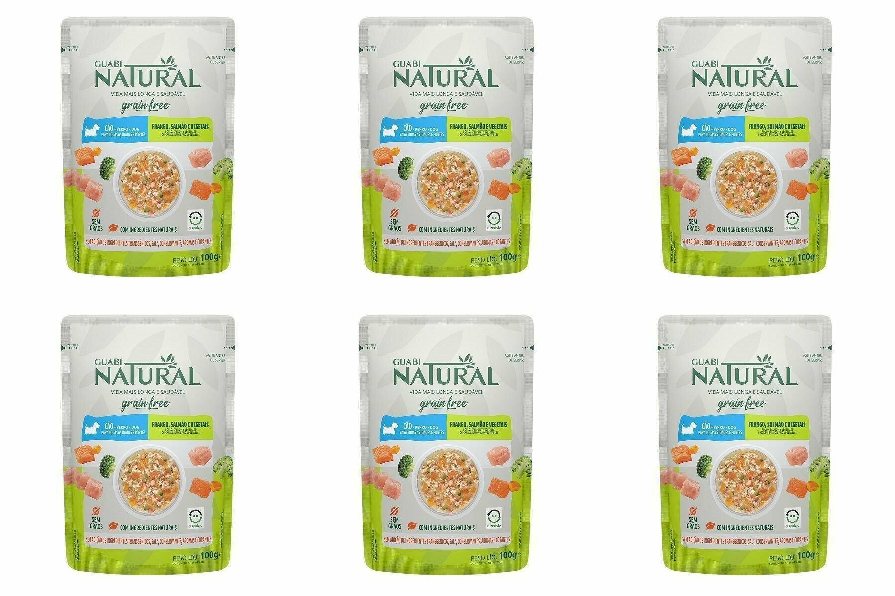 Guabi Natural Корм влажный беззерновой для собак Dog Grain Free, курица, лосось и овощи, 100 г, 6 шт