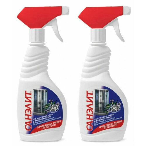 Санэлит Средство чистящее для душевых кабин и ванных комнат Антиплесень, 500 мл, 2 шт