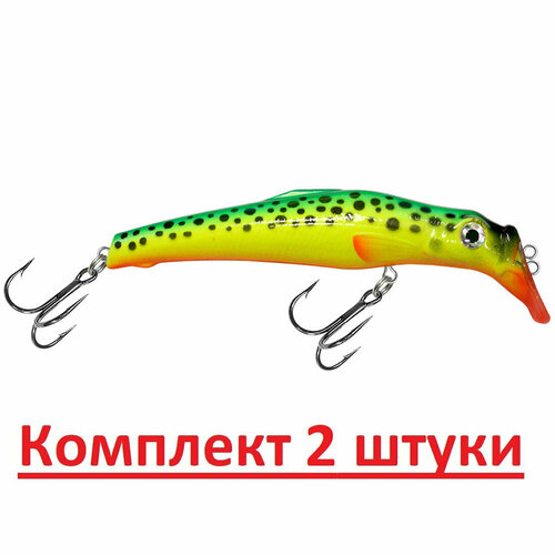 Воблер AQUA твин 055mm, цвет 051 (флуоресцентный пятнистик), 2 штуки