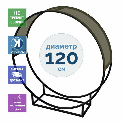 Дровница круглая с крышей DRV-KRPK-120 (Поленница) металлическая цельносварная 140х30х120 см