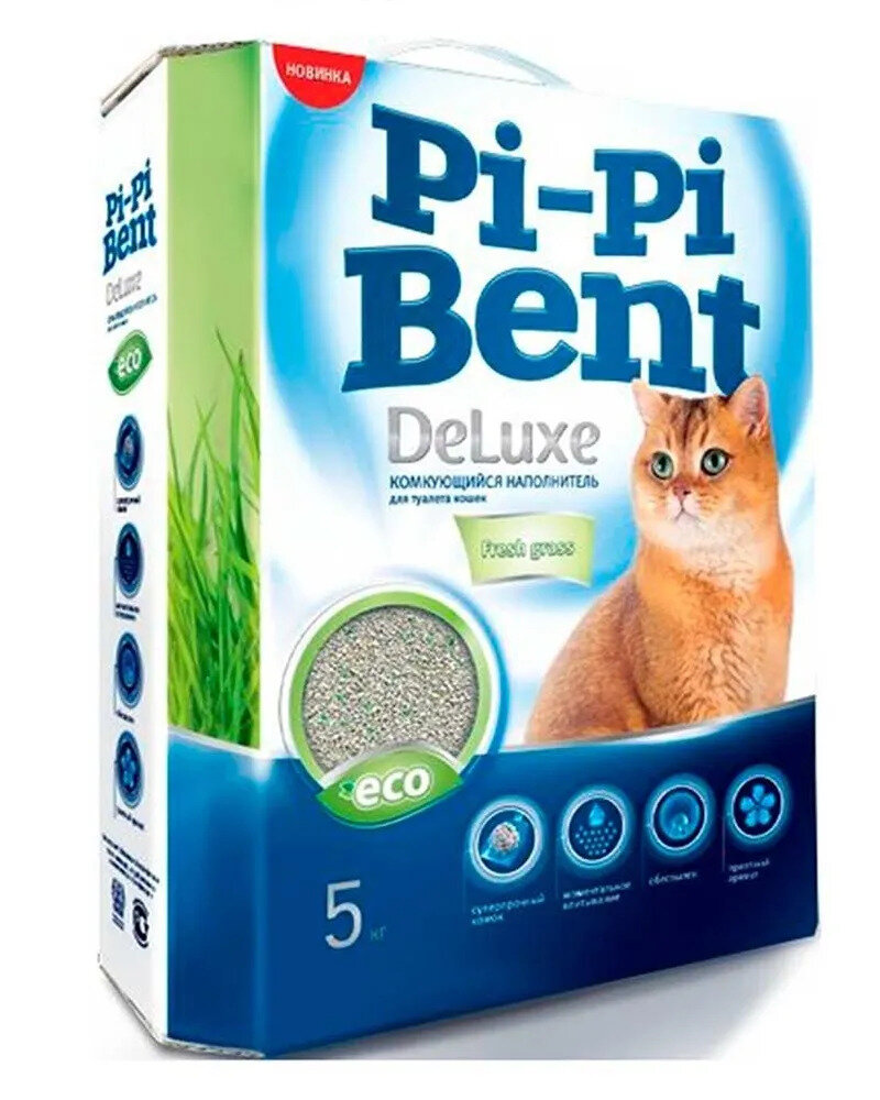 Наполнитель для кошачьего туалета PI-PI BENT DELUXE FRESH GRASS комкующийся ДеЛюкс с ароматом трав (5 кг)