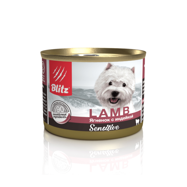 Blitz Sensitive Консервы для собак с чувствительным пищеварением с Ягнёнком и Индейкой 200 гр x 6 шт.