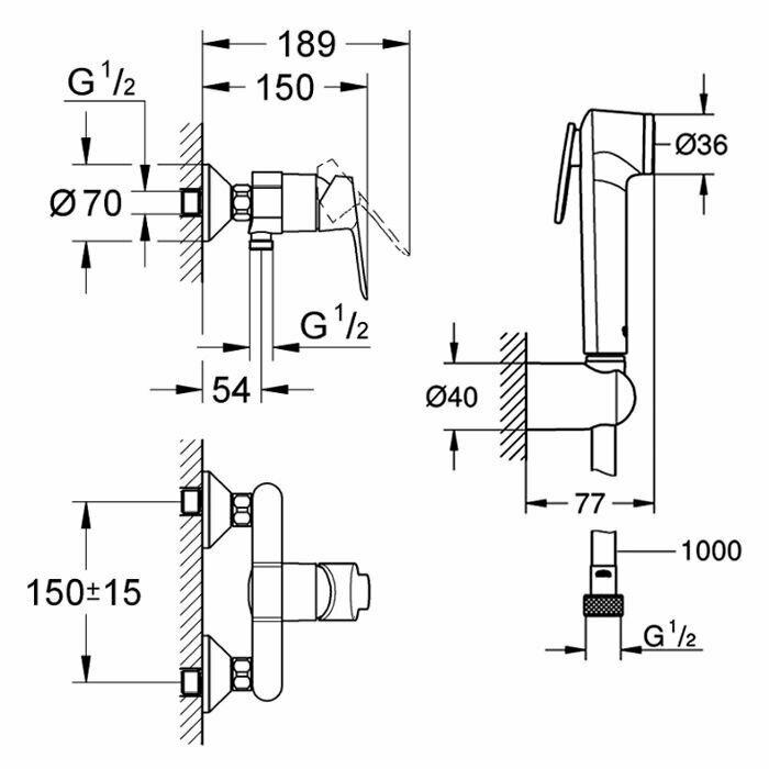 Гигиенический душ Grohe BauEdge Siverflex Longlife со смесителем, шланг 100 см., хром - фотография № 6