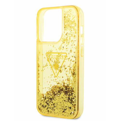 Guess для iPhone 14 Pro чехол Liquid Glitter Triangle logo Hard Translucent Yellow