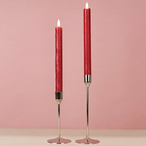 Kaemingk Столовая светодиодная свеча с имитацией пламени Стелла 24 см 2 шт красная, батарейка 480027