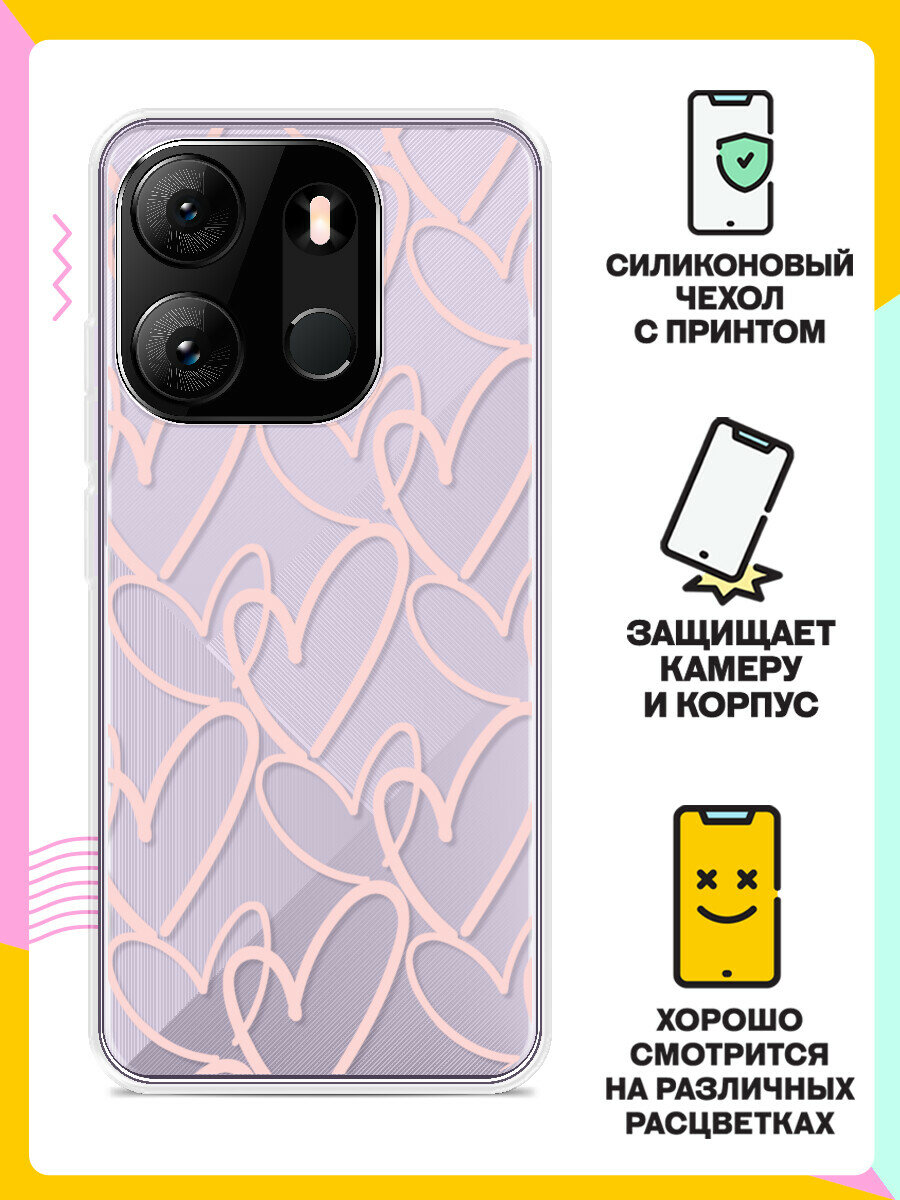 Силиконовый чехол на Tecno Spark Go 2023 / Tecno Pop 7 Pro /. Tecno Pop 7 Розовые сердца / для Техно Спарк Го 2023 / Поп 7 / Поп 7 Про — фото 1