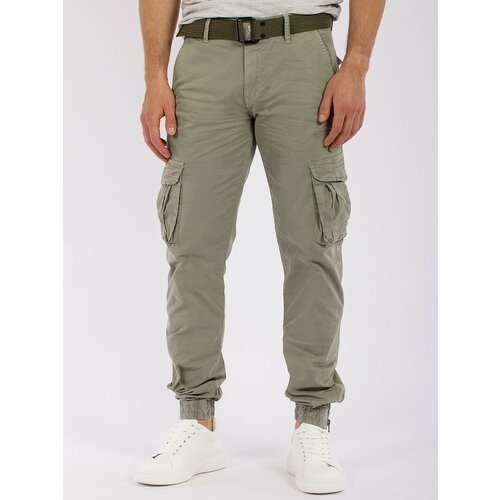 Джинсы зауженные De-Carty, полуприлегающий силуэт, средняя посадка, стрейч, размер 31, хаки